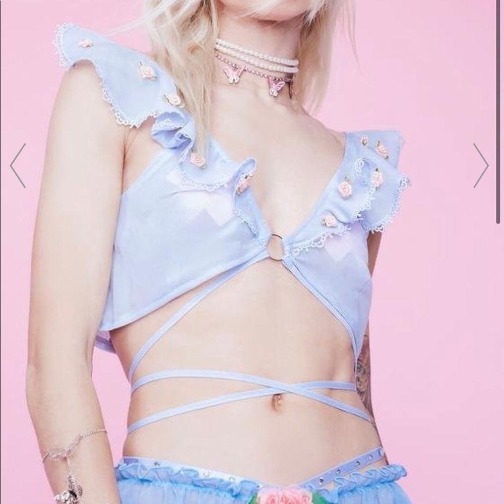 Dollskill Sugar Thrillz pastel blue fairy themed ruffle crop top